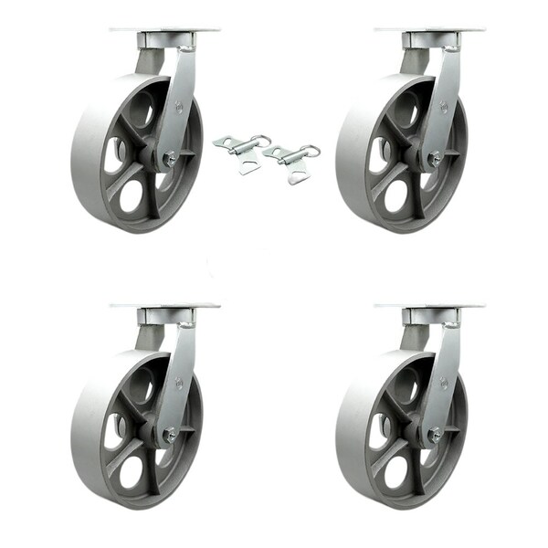 Service Caster 12'' Heavy Duty Semi Steel Cast Iron Swivel Caster Set with 2 Swivel Locks, 4PK CRAN-SCC-KP92S1230-SSR-BSL-2-S-2 - main